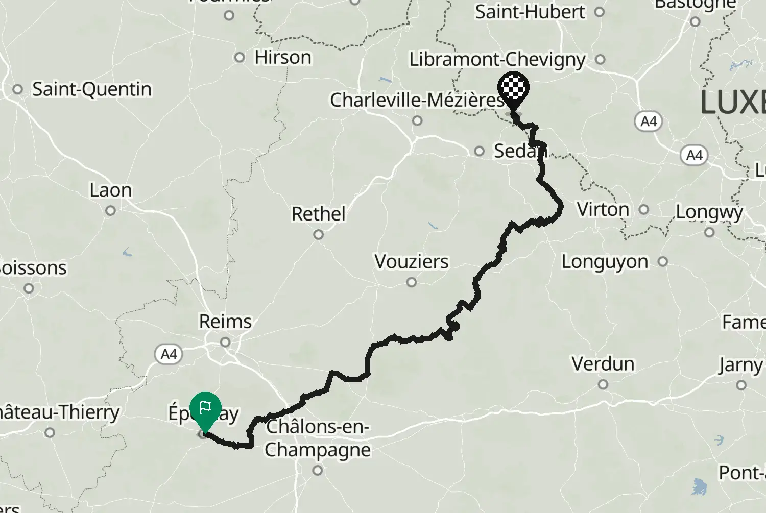 Route map of the motorcycle route Champagnestreek – Dag 2
