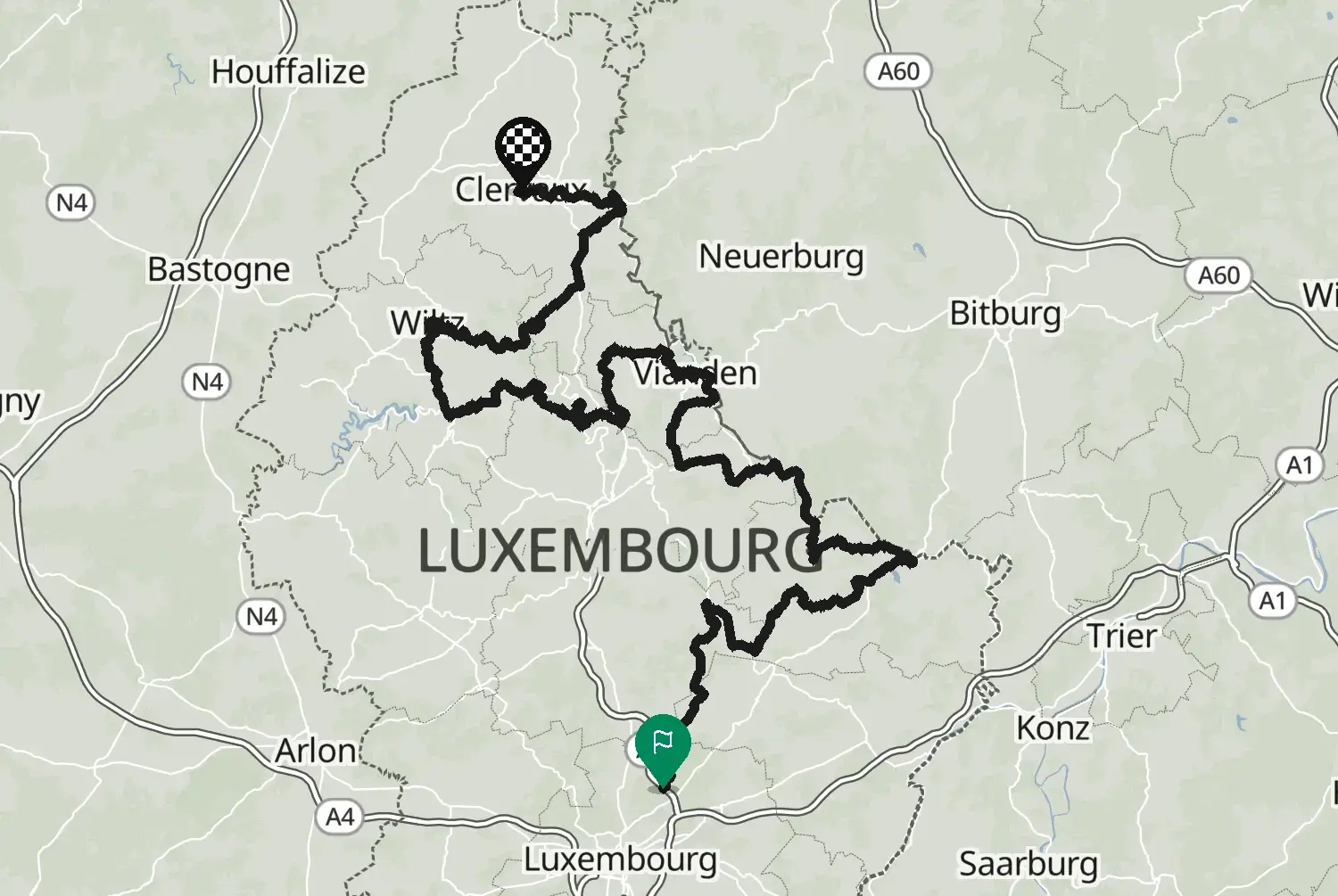 Route map of the motorcycle route Luxemburg (2021)