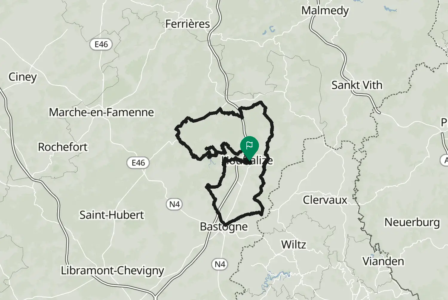 Route map of the Houffalize motorcycle loop through the Ardennes