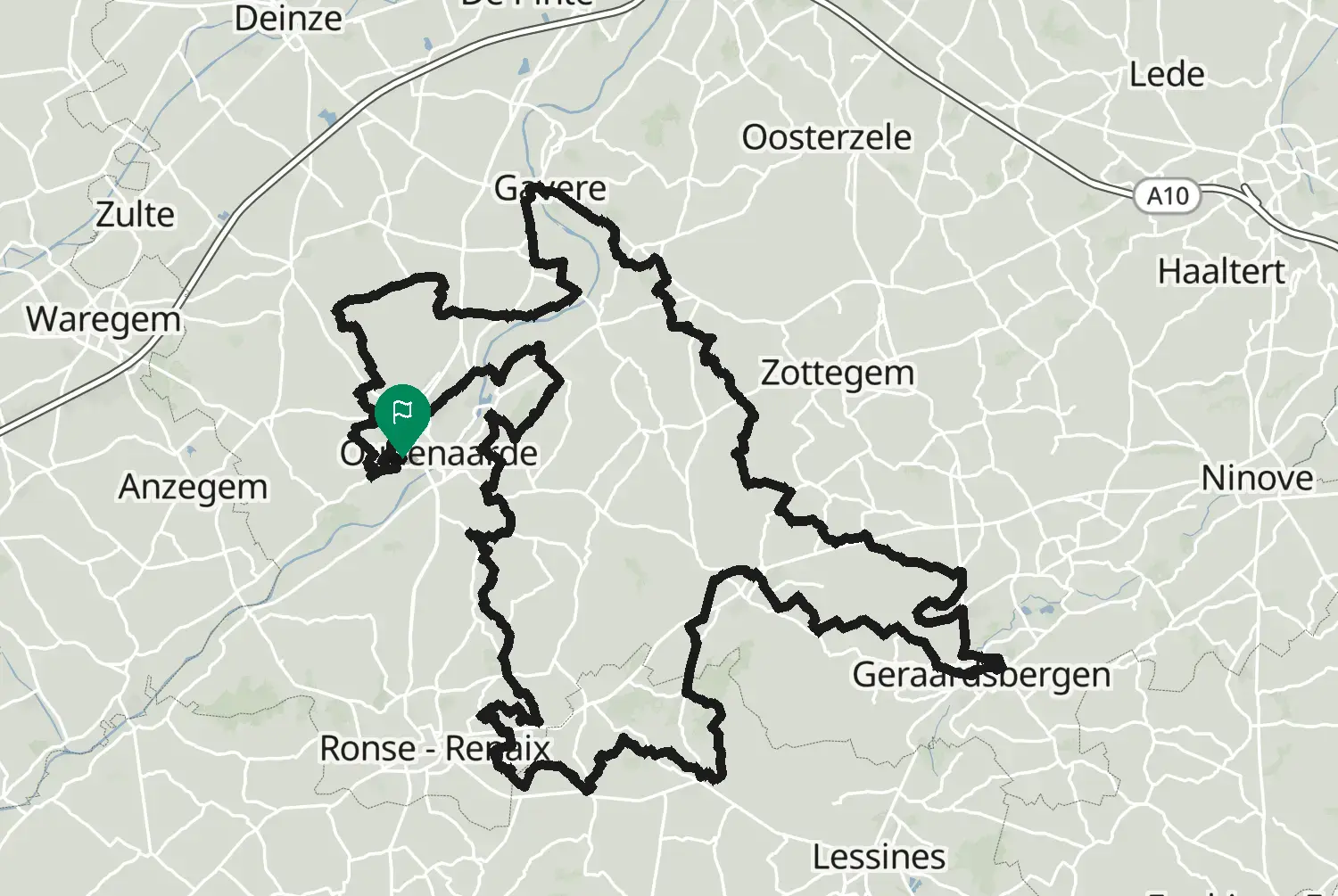Route map of the Vlaamse Ardennen (2020) motorcycle loop from Oudenaarde