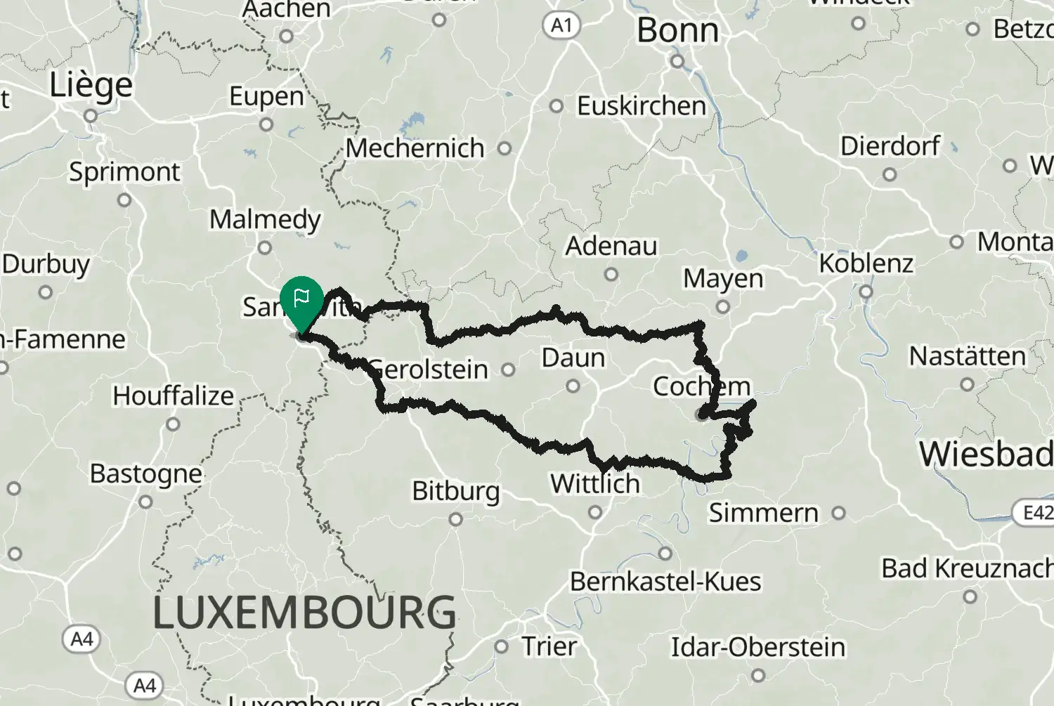 Route map of the Route Eifel St-Vith 2021 motorcycle loop from Sankt Vith