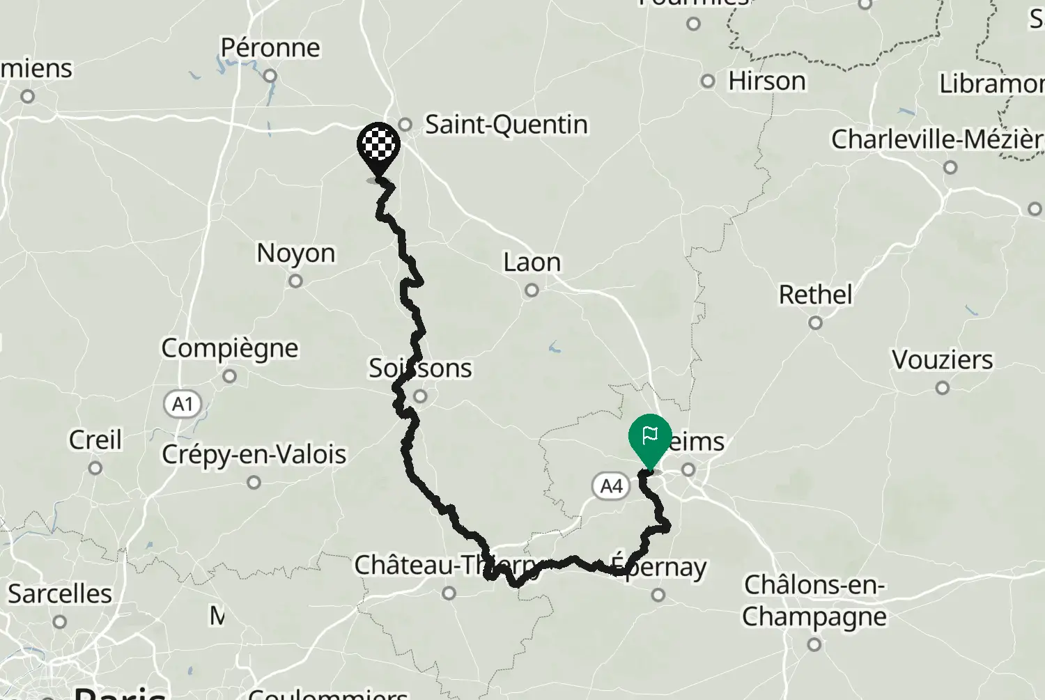 Route map of the motorcycle route Langs de Noord-Franse circuits