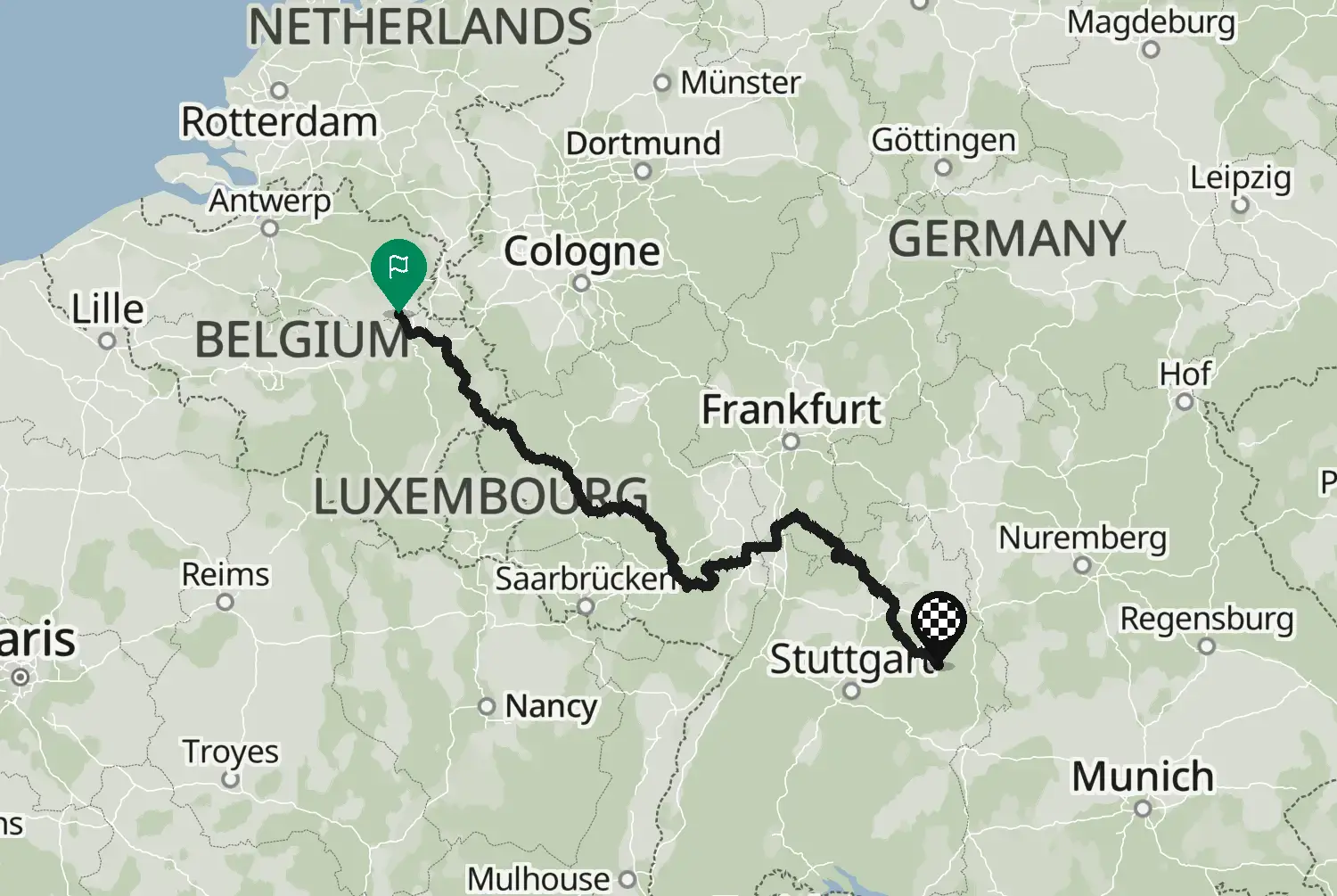 Route map of the motorcycle route Acht dagen, acht landen – Dag 1
