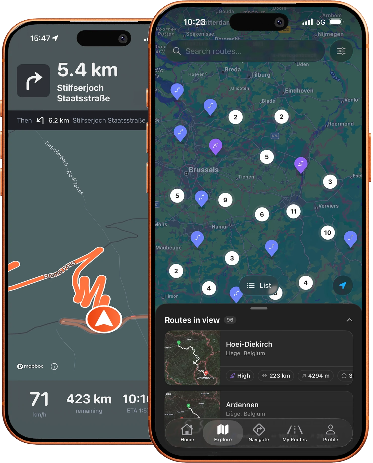 The Motarva app showing a route on the map