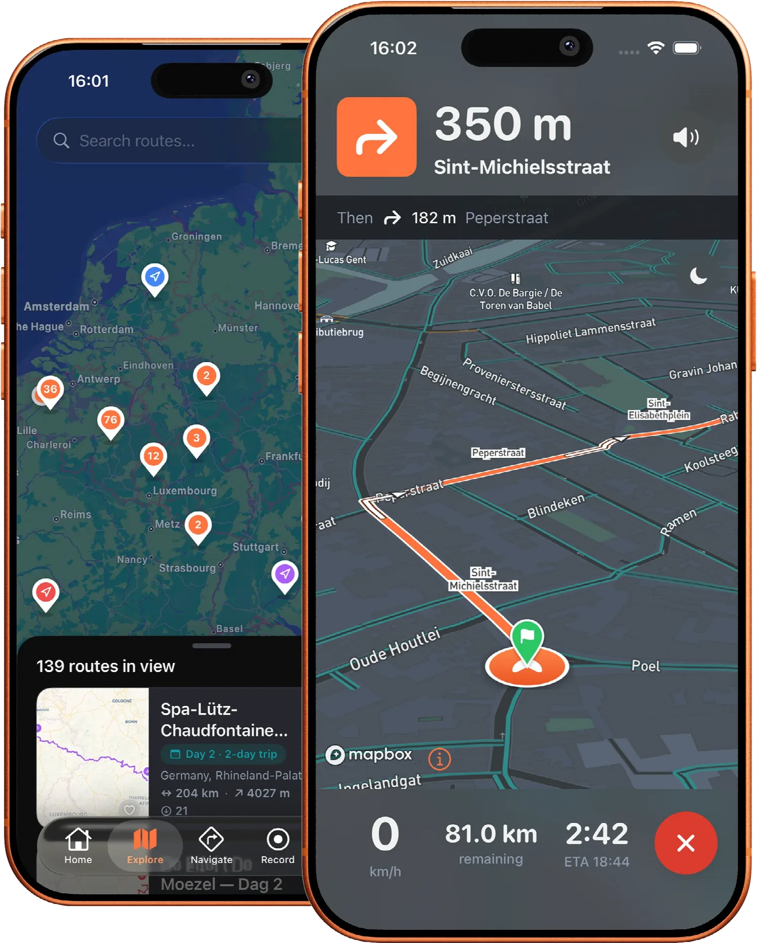 The Motarva app showing a route on the map