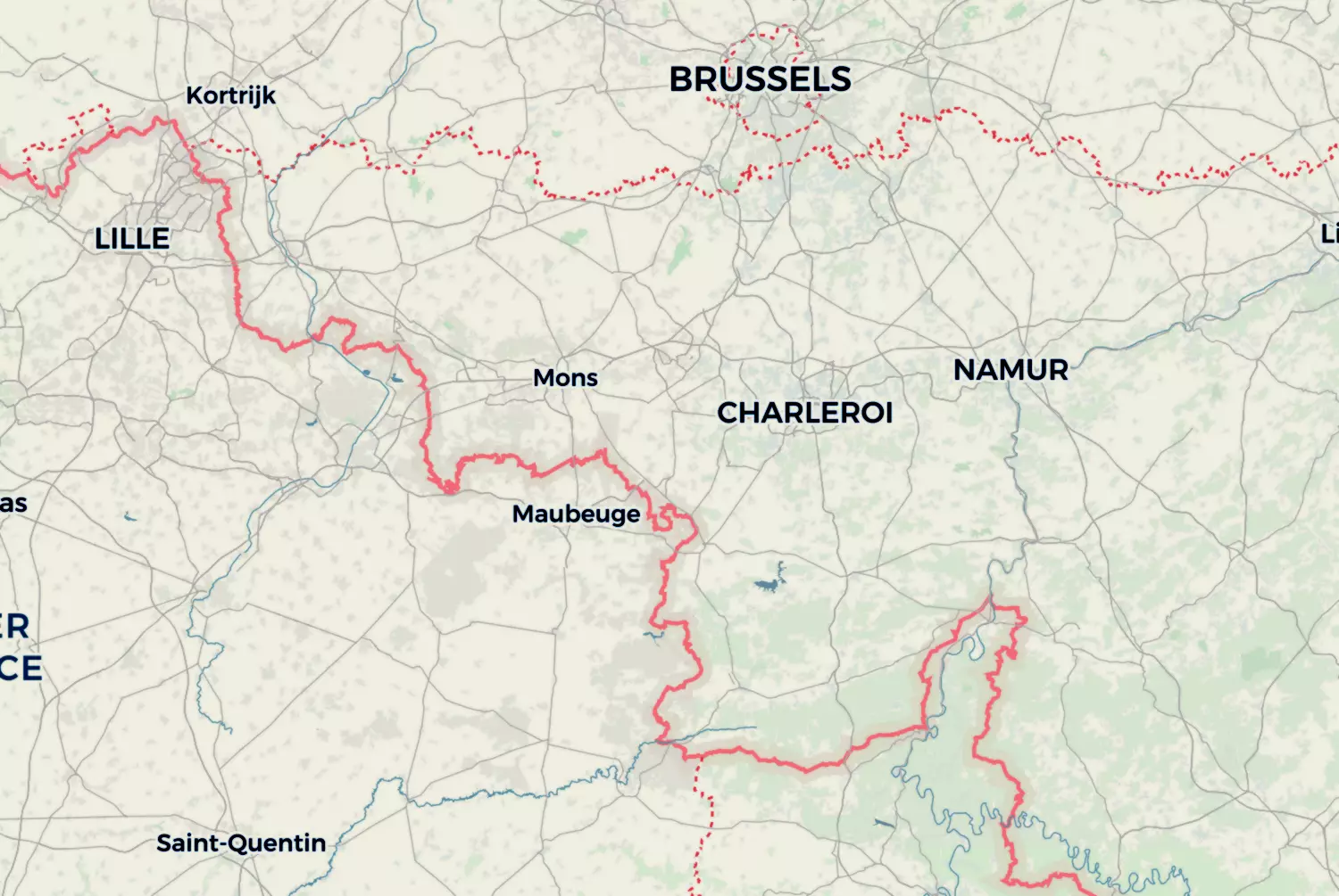 Route map: Mortagne-Namen — Hauts-de-France · France