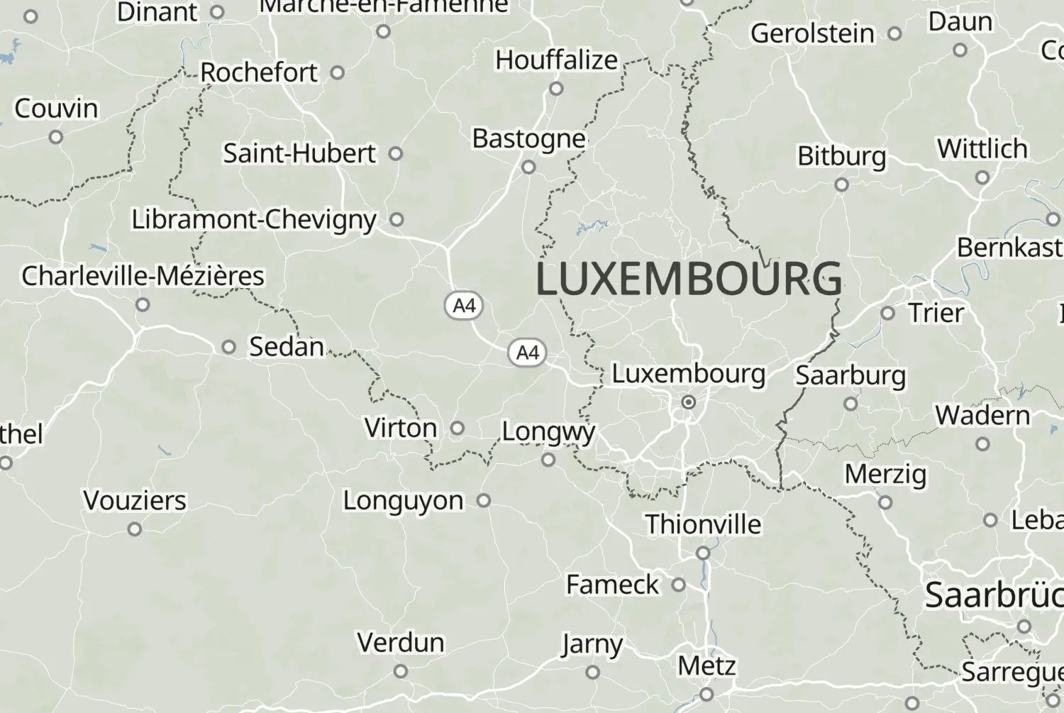 Route map: Van Aarlen naar Neufchâteau — Luxembourg · Belgium