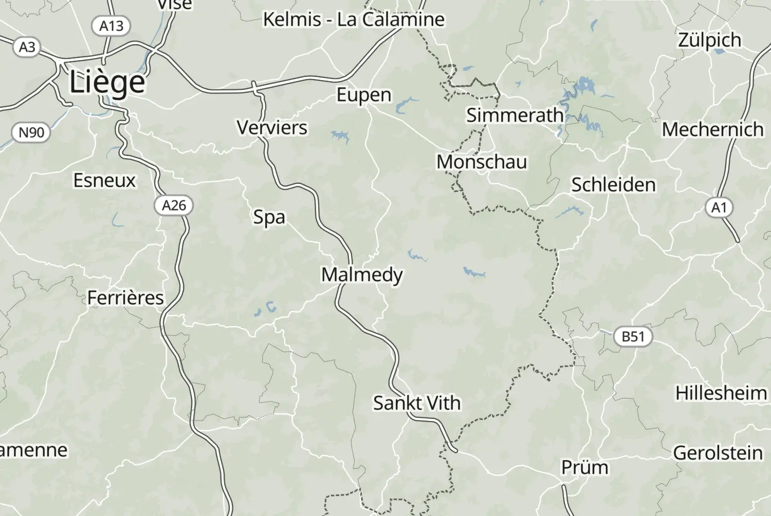 Route map: Oostkantons — Liège · Belgium