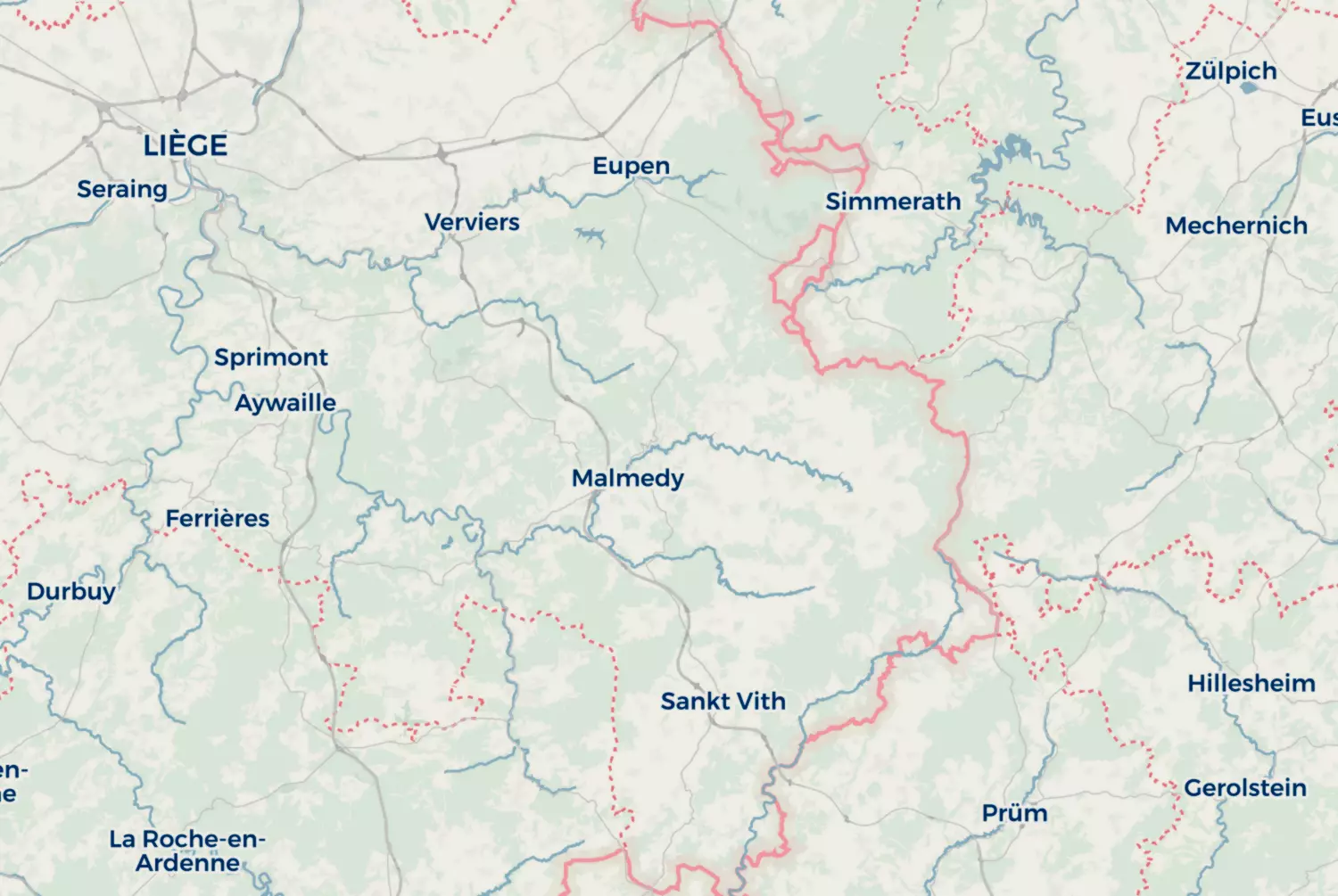 Route map: Oostkantons — Liège · Belgium