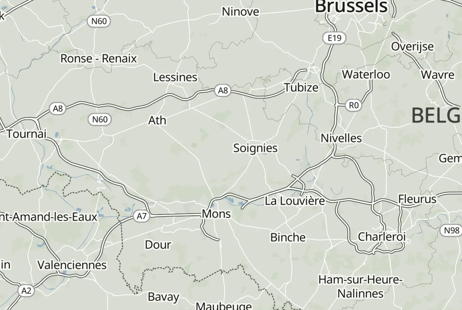Route map: Henegouwen (2020) — Hainaut · Belgium