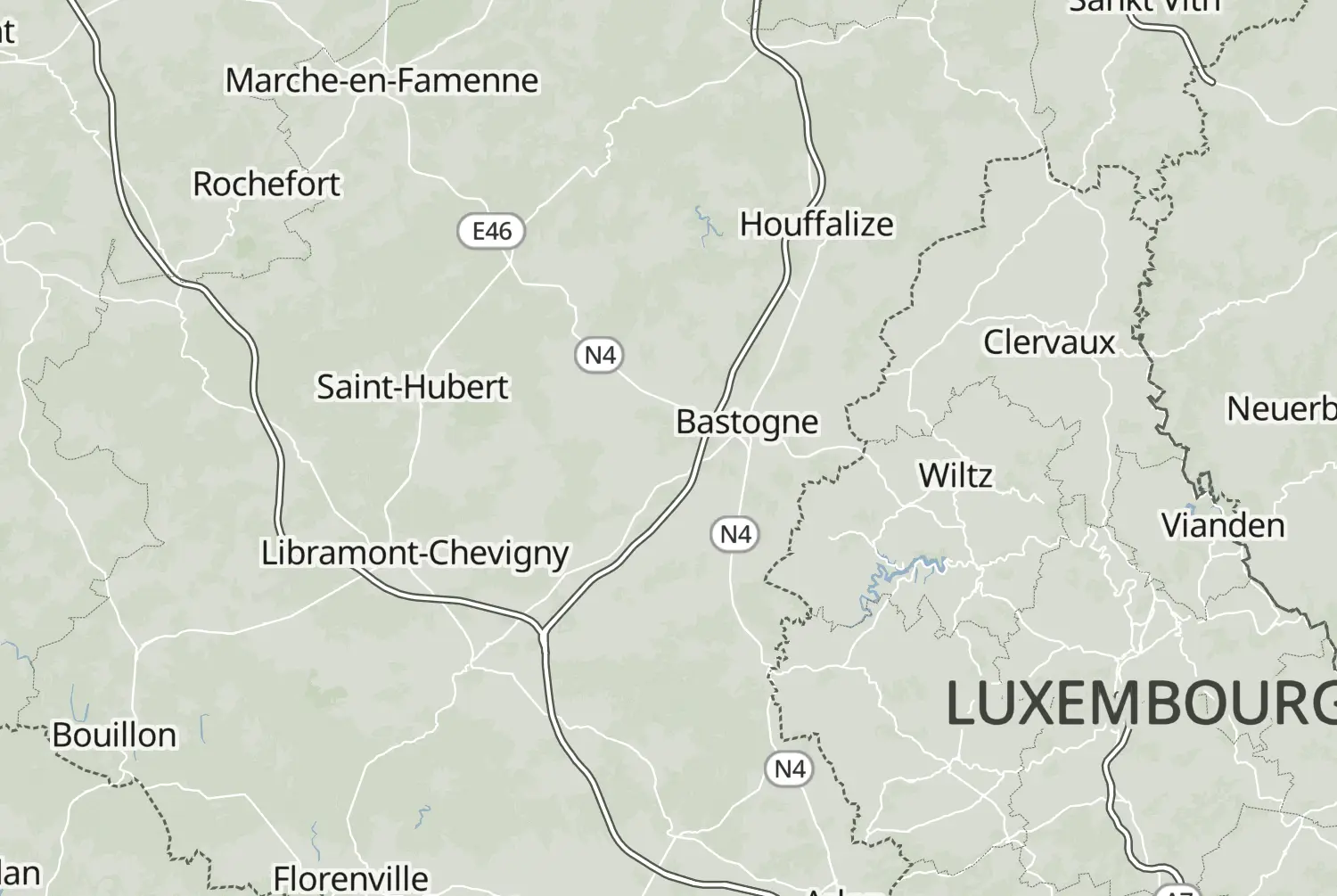 Route map: Bastogne — Luxembourg · Belgium