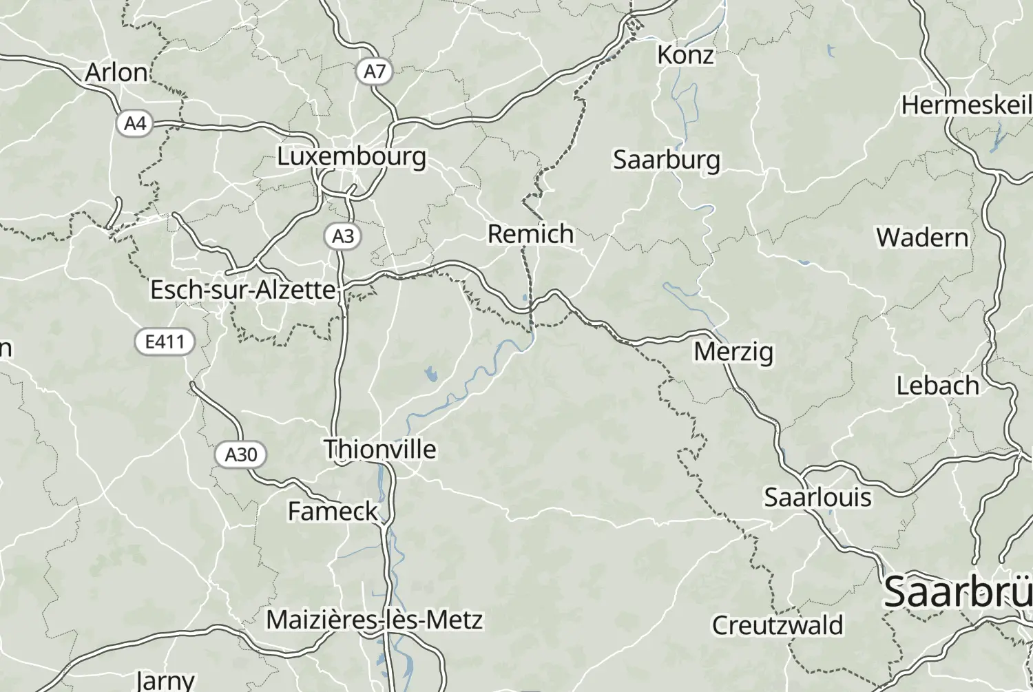Route map: Luxemburg (2018) — Grand Est · France