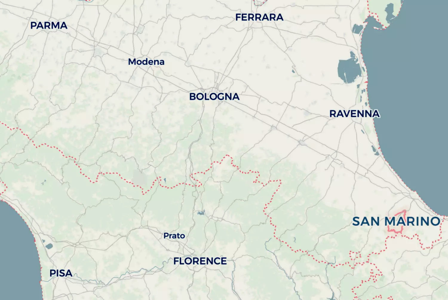 Route map: Toscane (Italië) — Dag 1 — Emilia-Romagna · Italy
