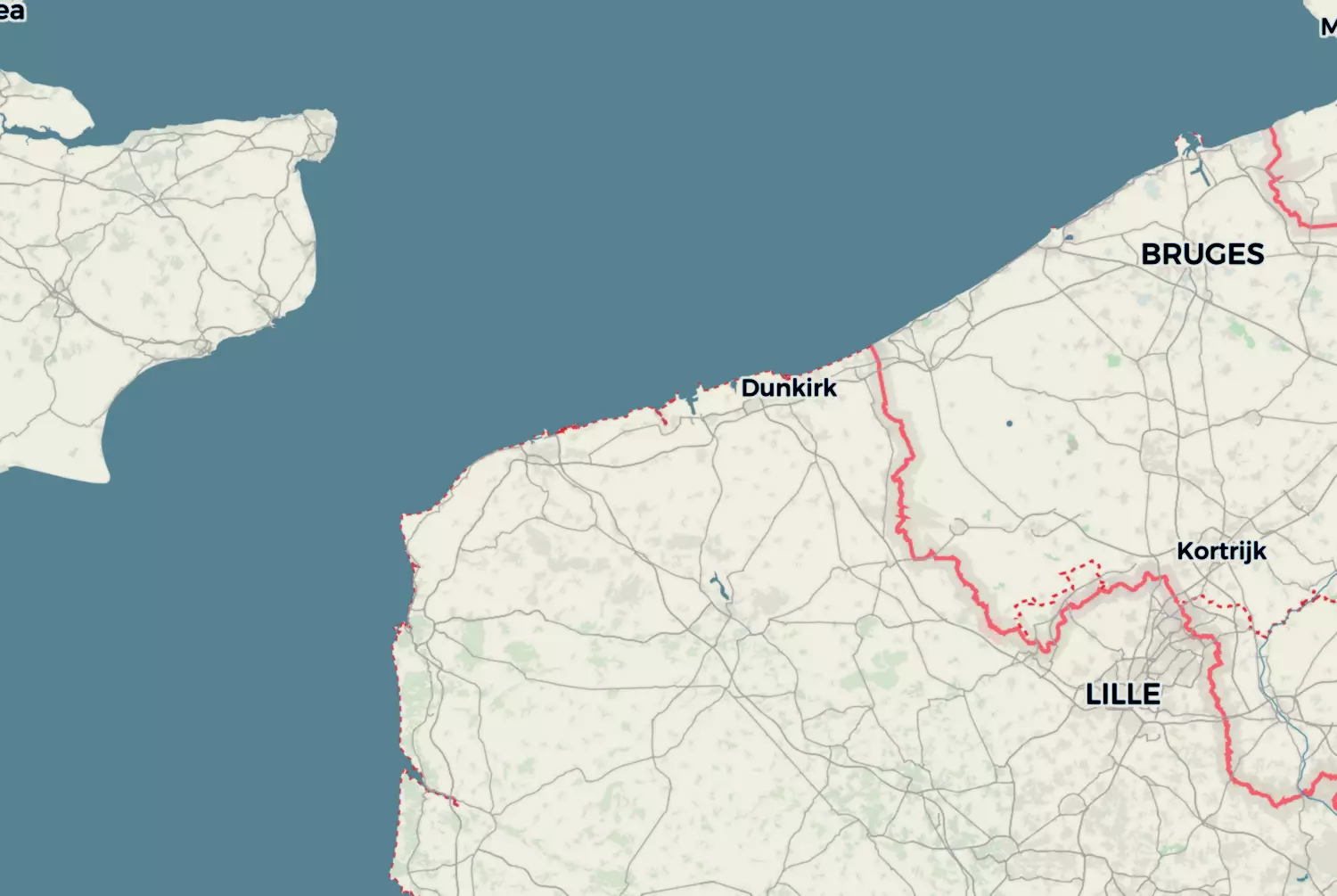 Route map: Frans-Vlaanderen (Frankrijk) — West Flanders · Belgium