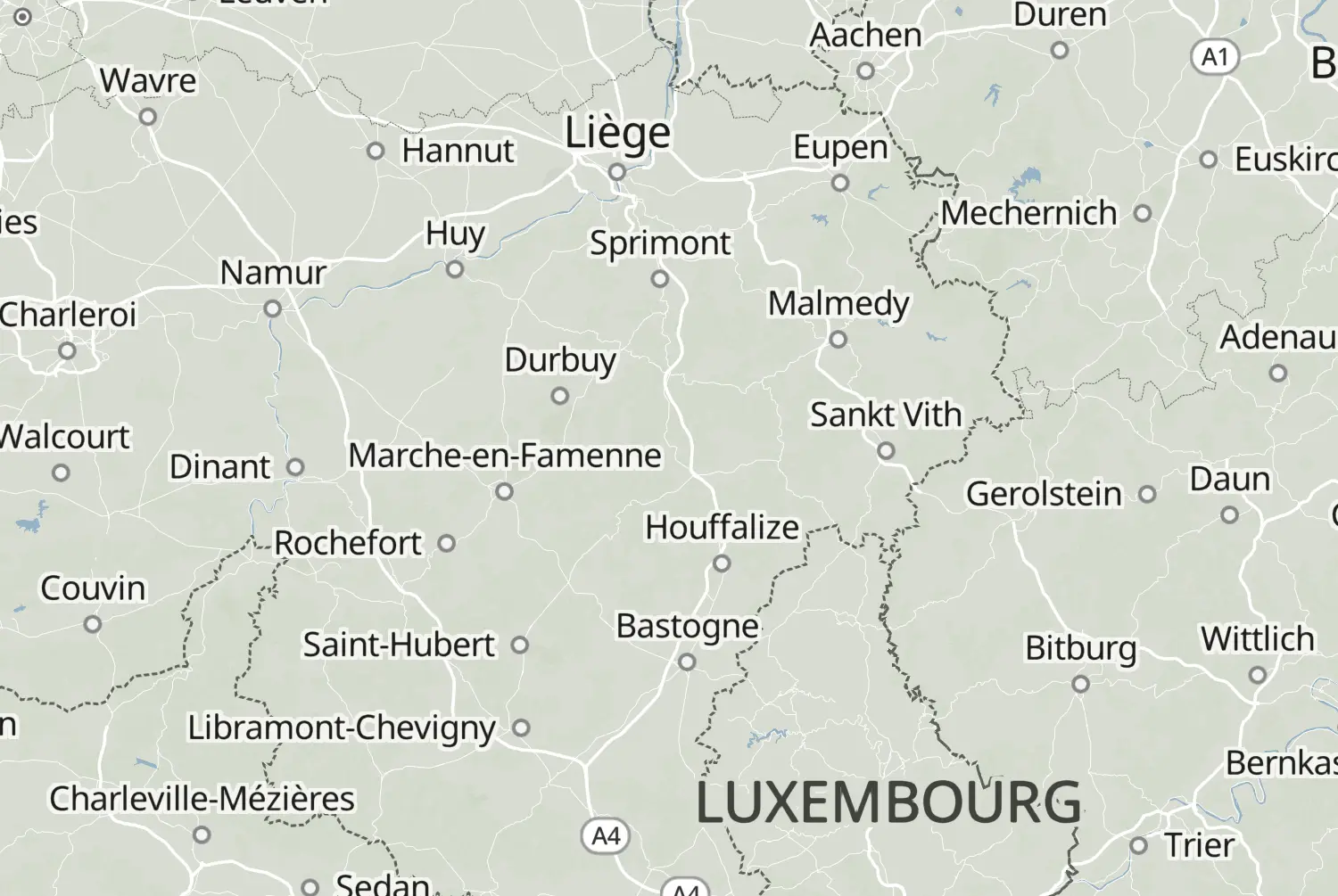 Route map: De Ourthe — Luxembourg · Belgium