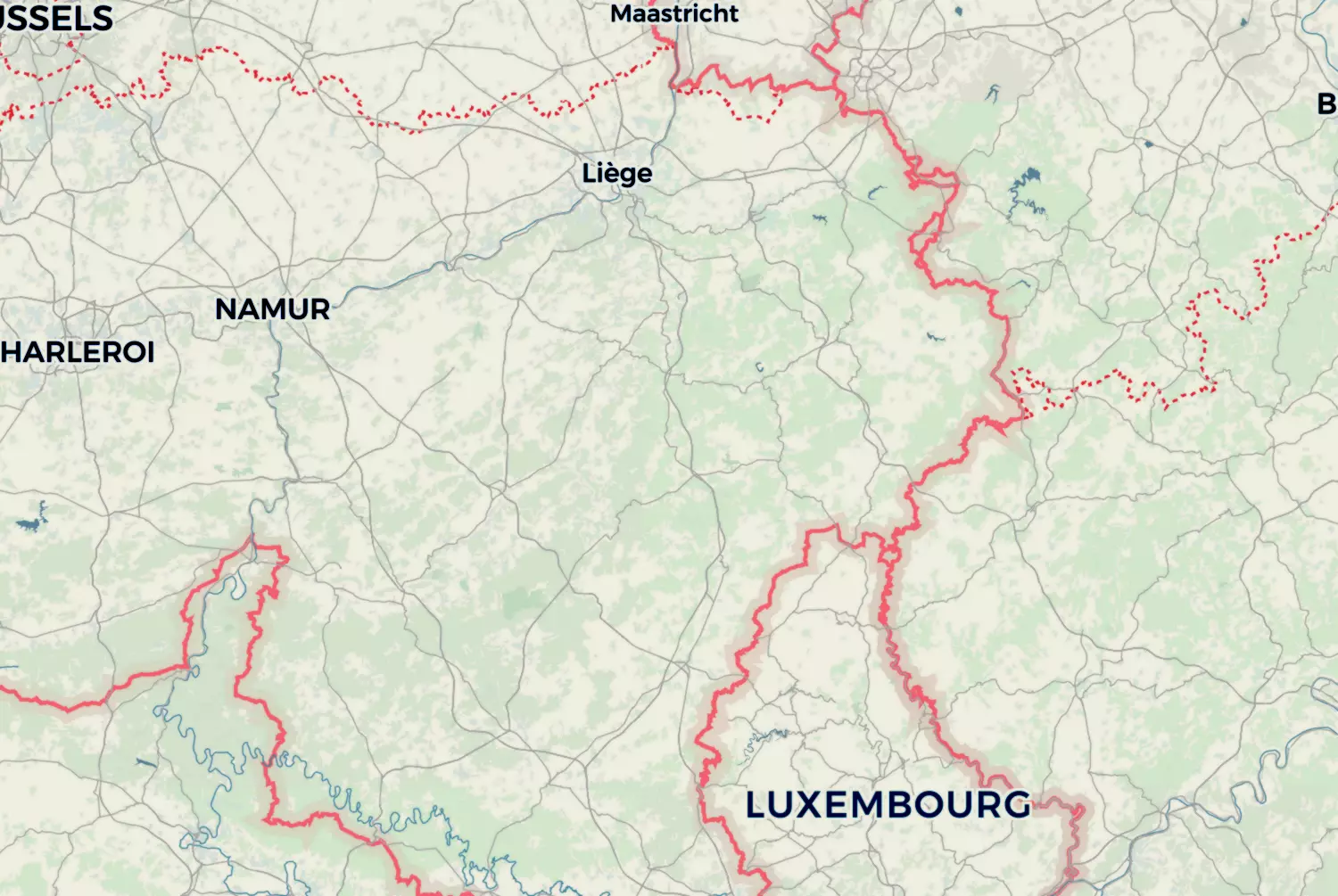 Route map: De Ourthe — Luxembourg · Belgium