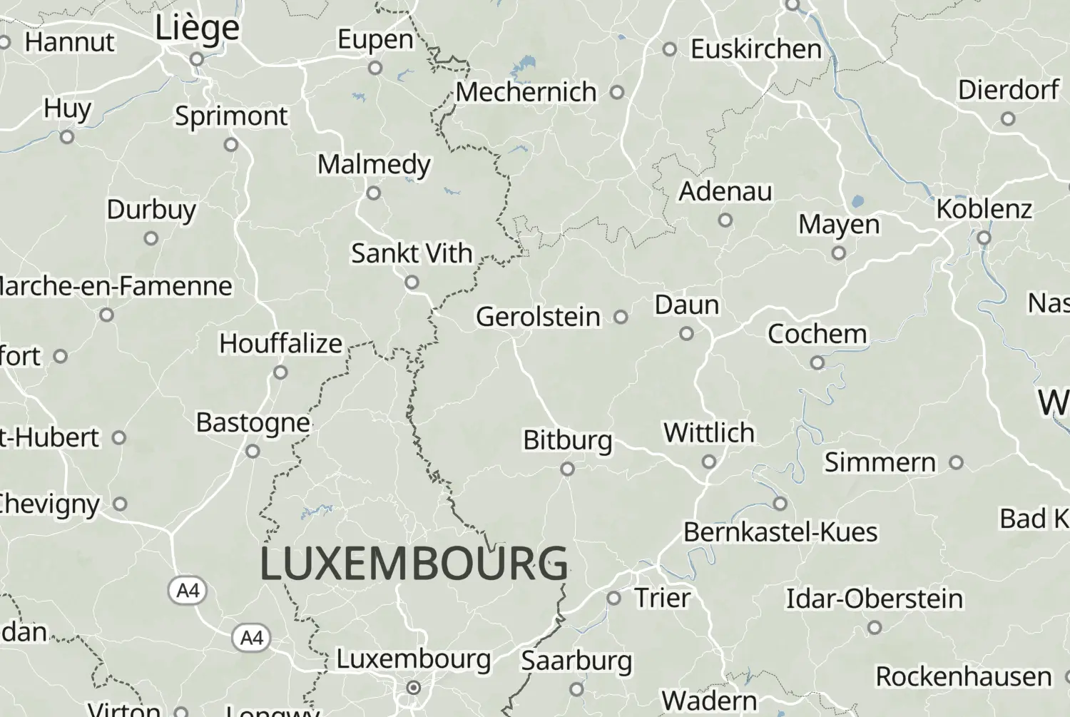 Route map: De Eifel / De Moezel — Dag 1 — Luxembourg · Belgium