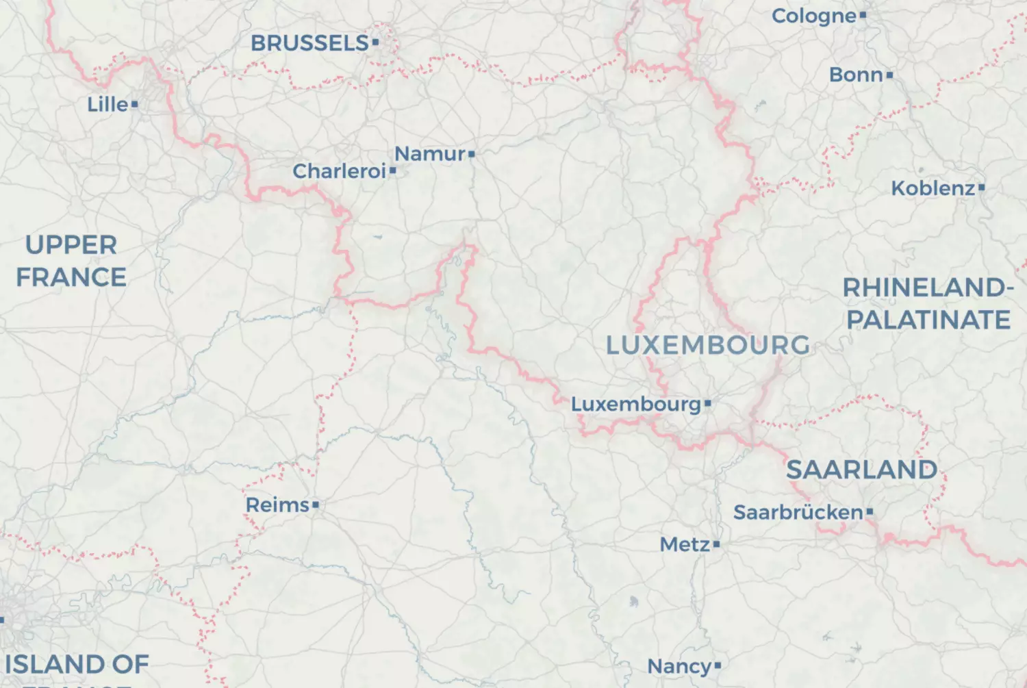Route map: Verdun (Frankrijk) — Namur · Belgium