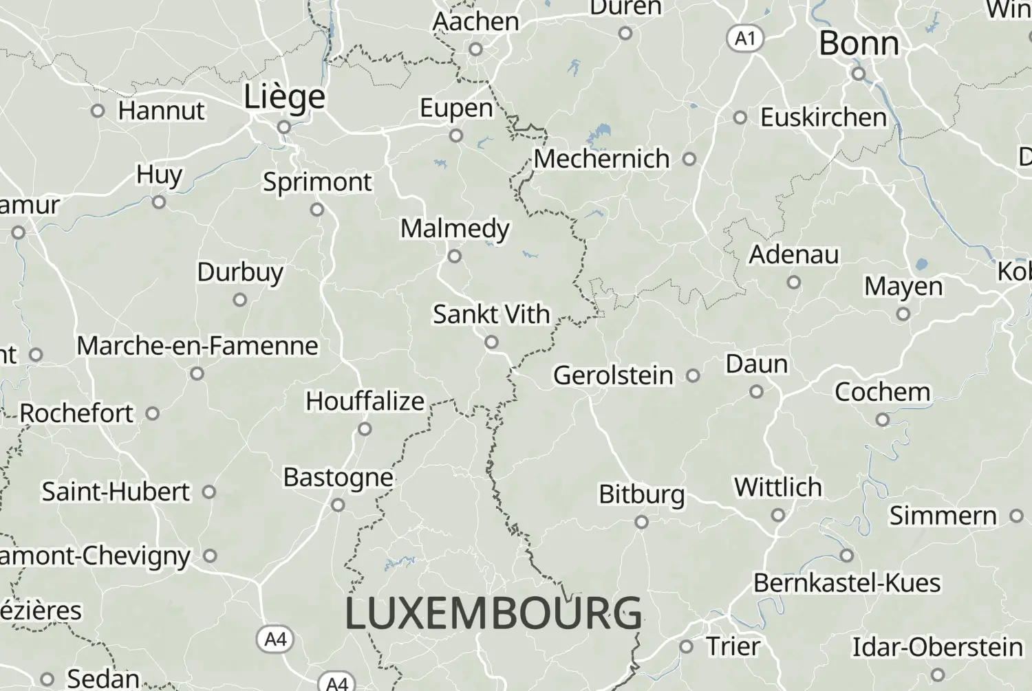 Route map: Ardennen — Dag 1 — Luxembourg · Belgium