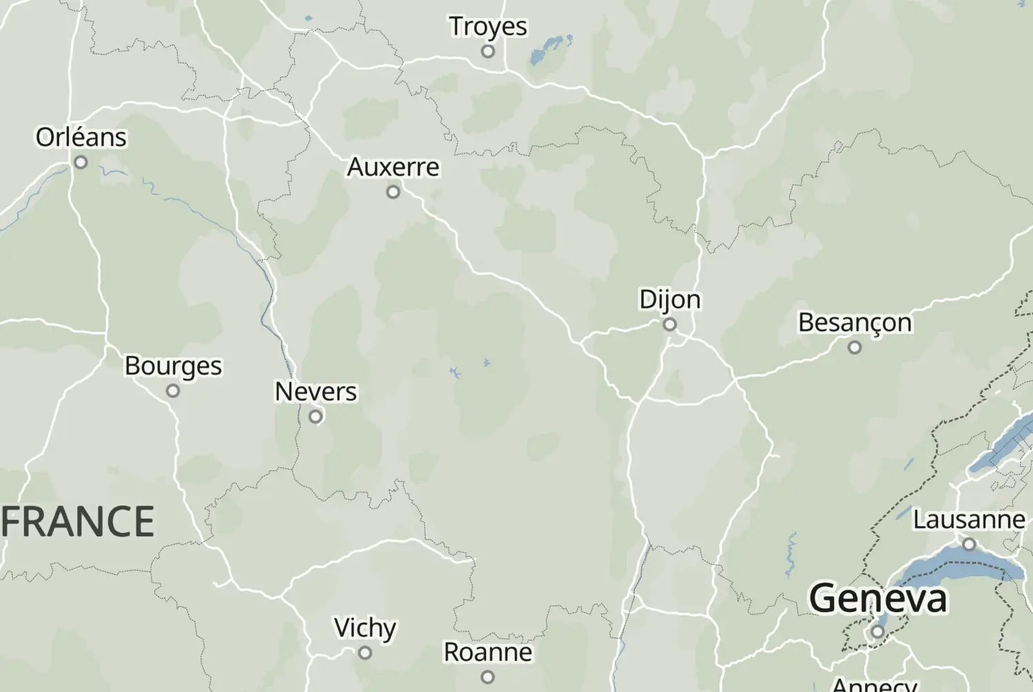 Route map: Bourgogne (Frankrijk) — Dag 2 — Bourgogne-Franche-Comté · France