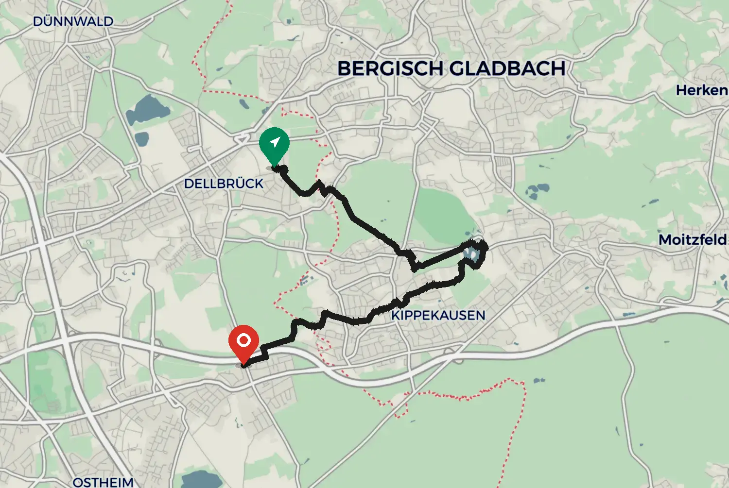 Route map: Mülheim -> Kalk (10,9 km) — North Rhine-Westphalia · Germany