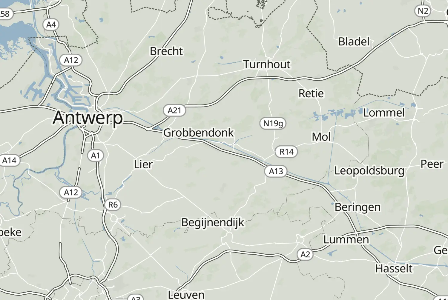 Route map: Zoersel-Lier — Antwerp · Belgium