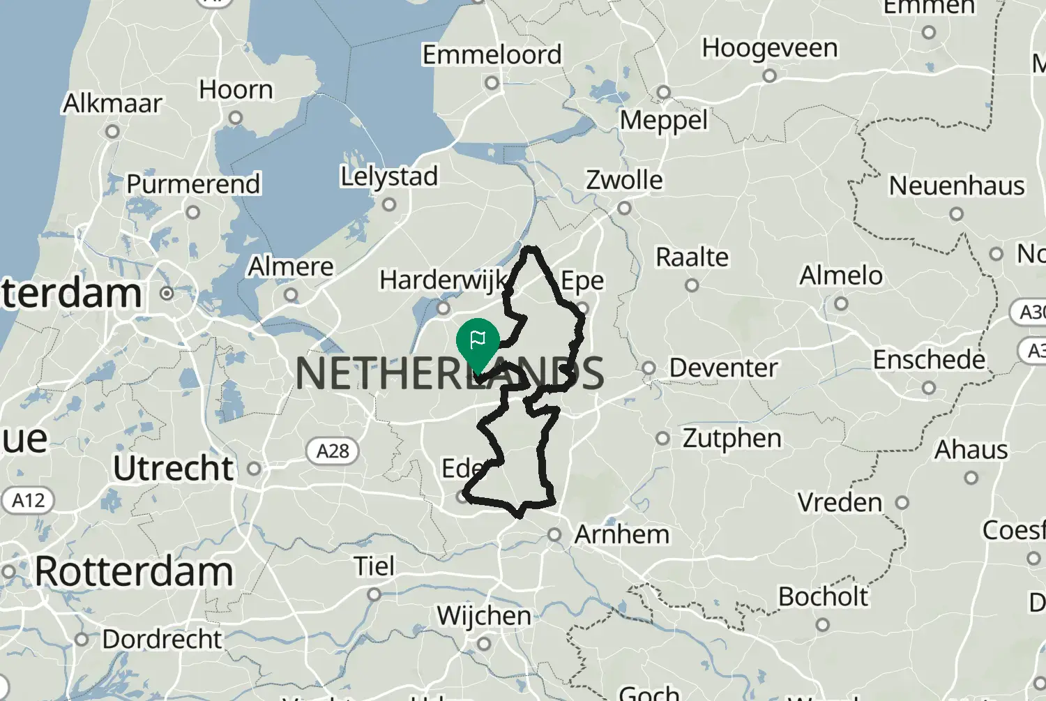 Route map: Track-De Veluwe zonder Posbank: 175 kilometer door bos, heide en kleine dorpen — Gelderland · Netherlands