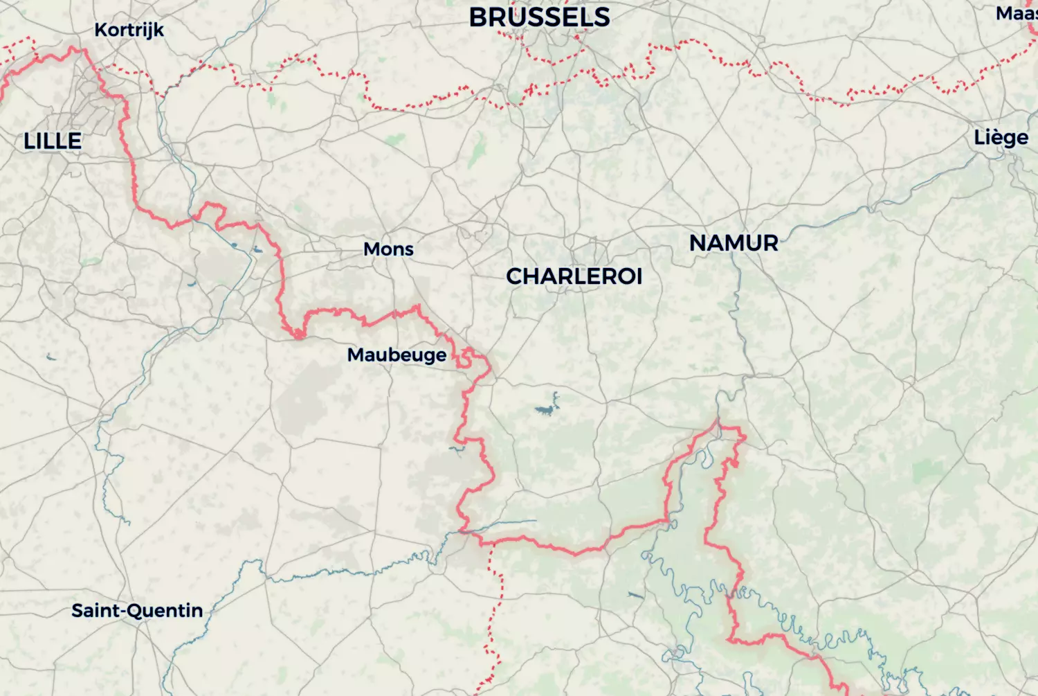 Route map: Baisieux/Quiévrechain-Dinant — Hainaut · Belgium